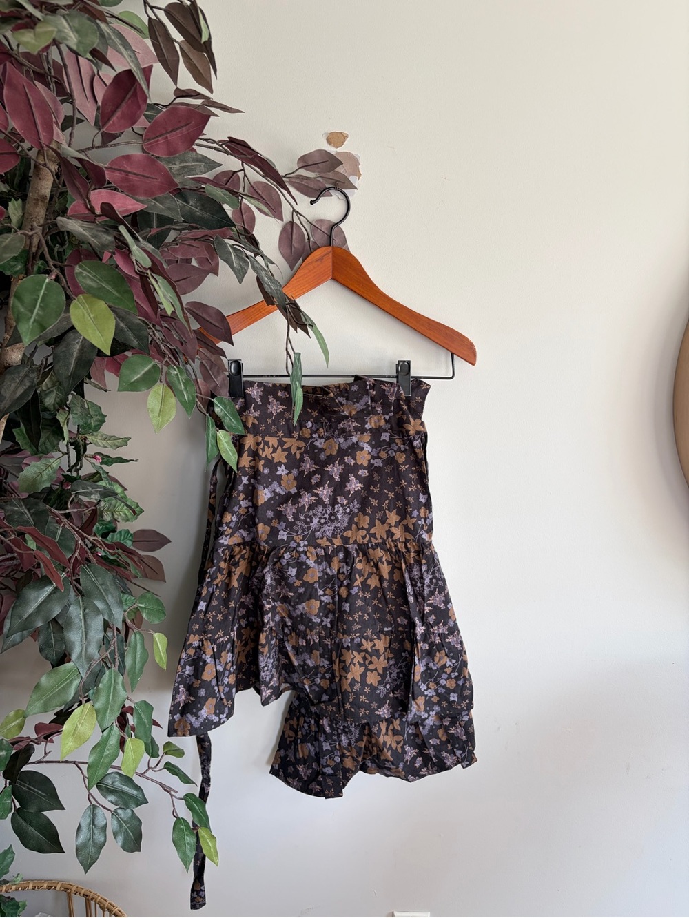 Floral Tiered Mini Skirt in Brown and Purple